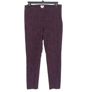 Cache Plum‎ Purple Paisley Jacquard Slim Ankle Pants Side Zip women's 6
